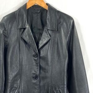 VTG Migliore Black Lambskin Leather Blazer Jacket Made in Italy Vera Womens S